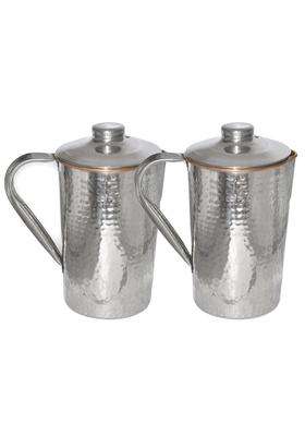 Prisha India Craft Copper Dimple Jug Hammered Design Outside Stainless Steel Copper | 1.6 L | 1.7 Qt | 2-Piece Set