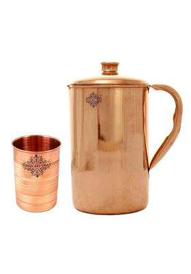 INDIAN ART VILLA Copper Jug Pitcher with 1 Glass Tumbler | 2-Piece Set
