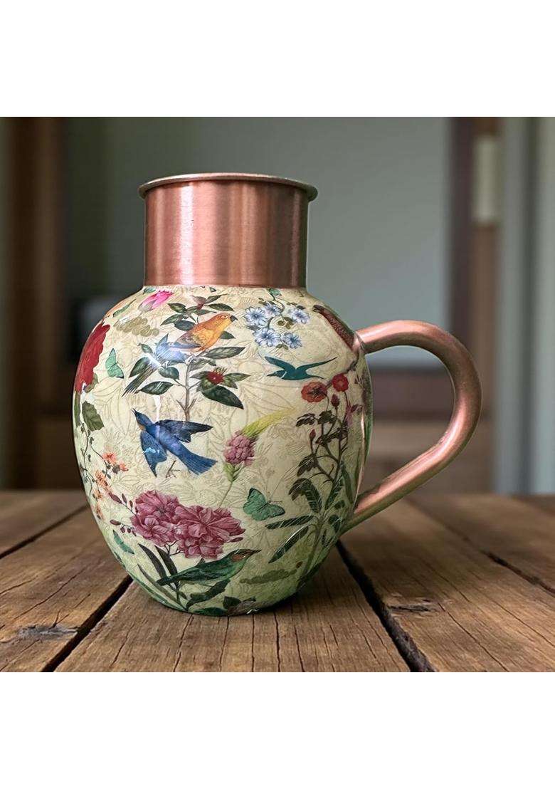 muke floral Premium Floral Designer Copper Jug with Handle | 1.5 L | 1.6 Qt | Handcrafted - Indya