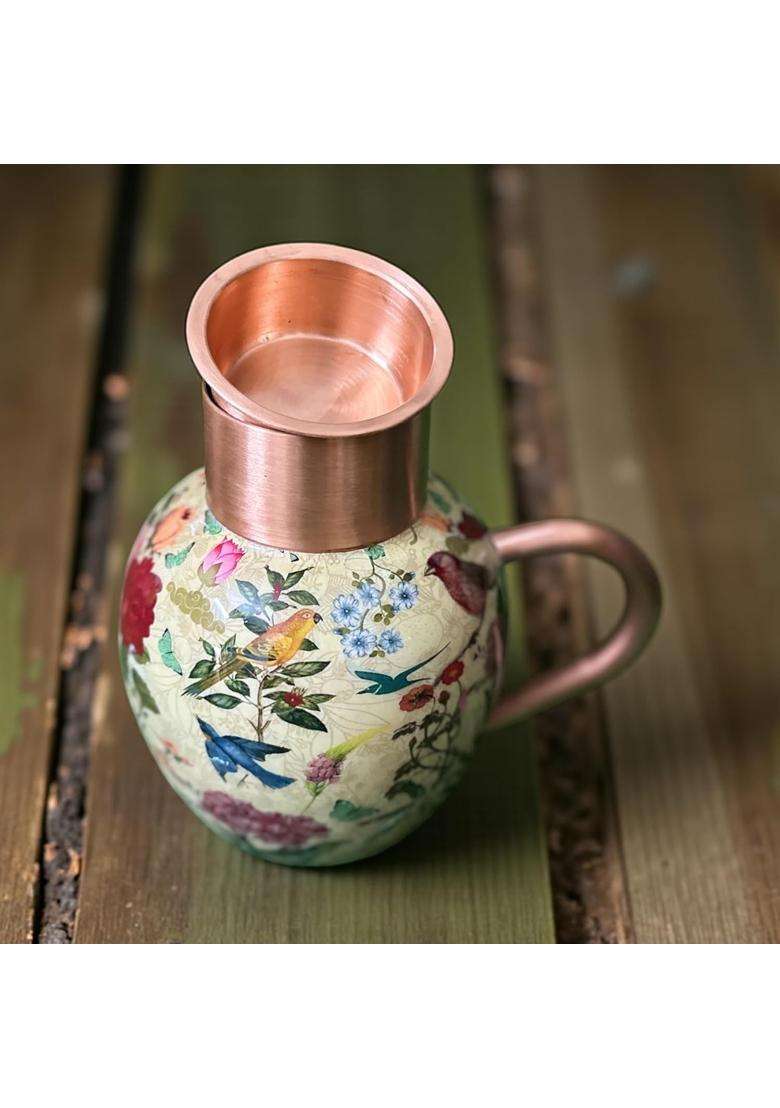muke floral Premium Floral Designer Copper Jug with Handle | 1.5 L | 1.6 Qt | Handcrafted - Indya