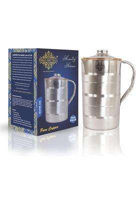 INDIAN ART VILLA Steel Copper Luxury Design Jug Pitcher | 2000 ml | 67.6 fl oz