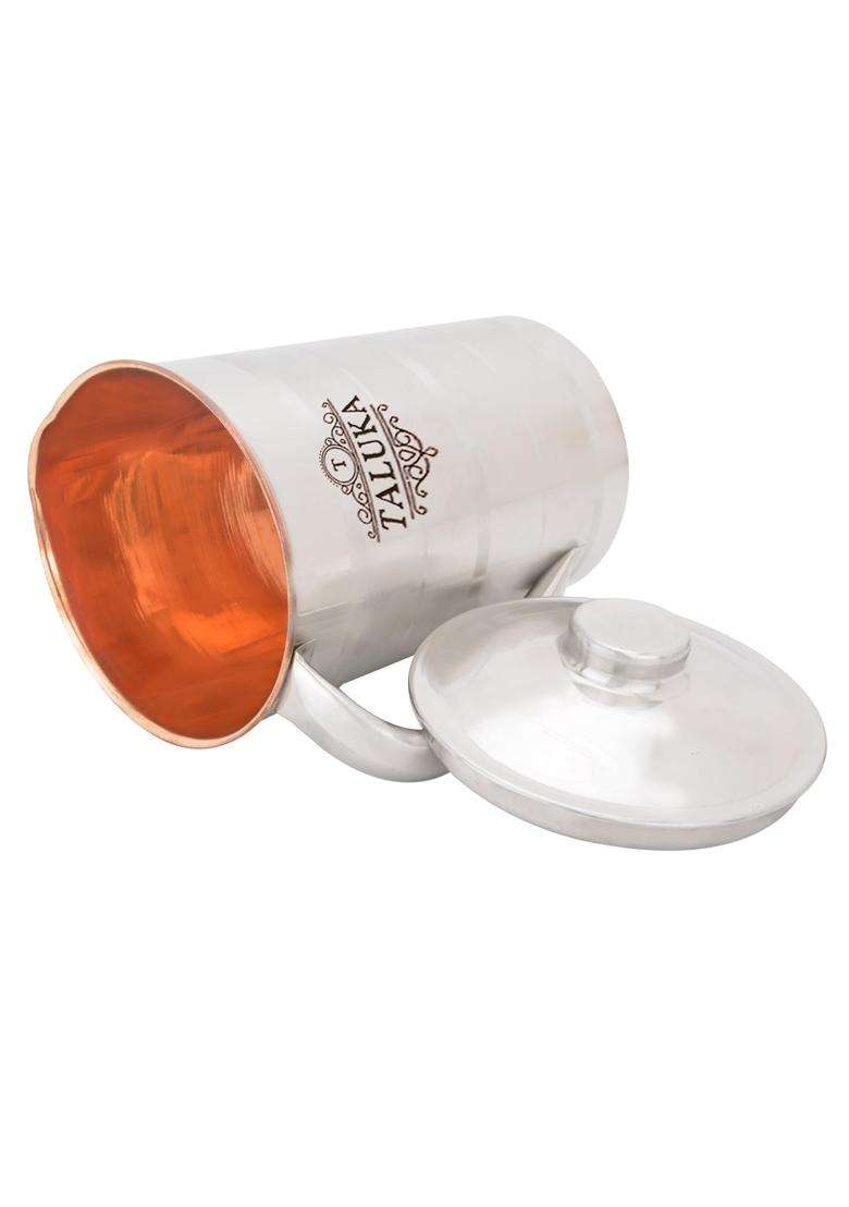Taluka With T Logo Taluka Handmade Copper Silver Touch Stainless Steel Jug | 1500 ml | 50.7 fl oz - Indya