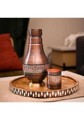 Artarium Pure Copper Floral Etched Design Bronze Jar with Glass Elegant Stylish Antique | 1 L | 1.1 Qt | With Lid