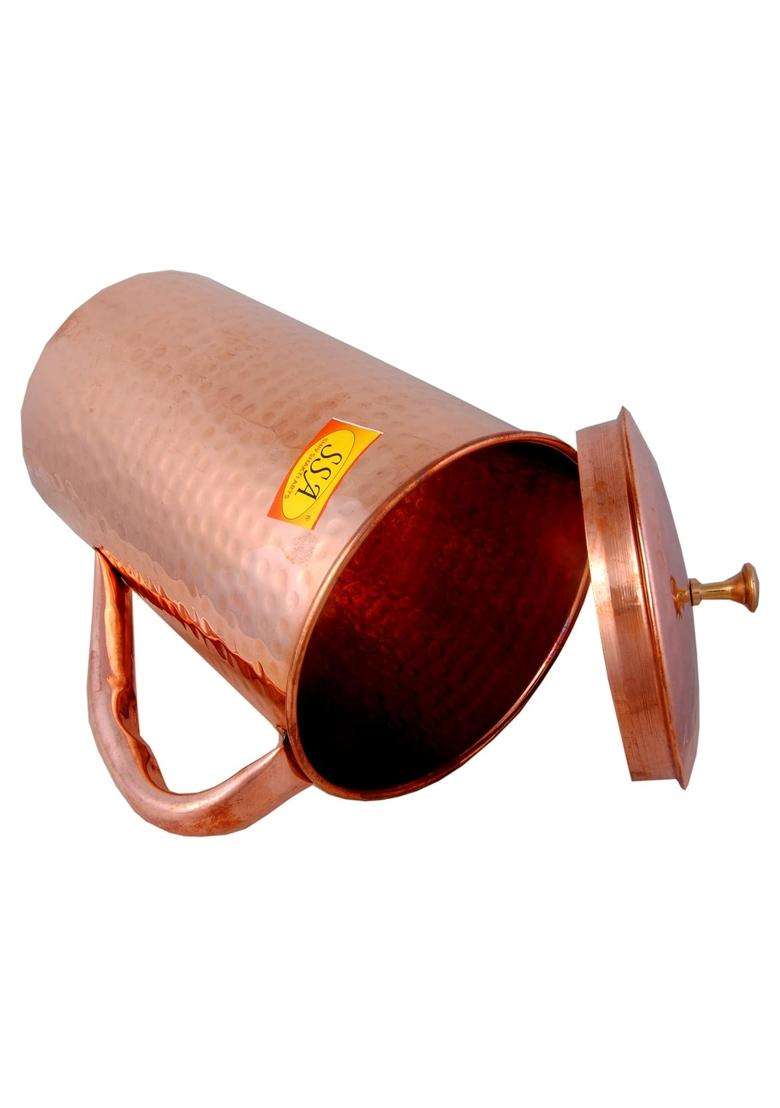 SHIV SHAKTI ARTS Shinee Hammer Design Copper Jug Glasses Set Antique Luxury Design | 1.8 L | 1.9 Qt | 3-Piece Set - Indya