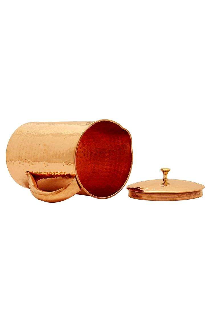 INDIAN ART VILLA Copper Jug Pitcher with 3 Glass Tumbler | 4-Piece Set - Indya