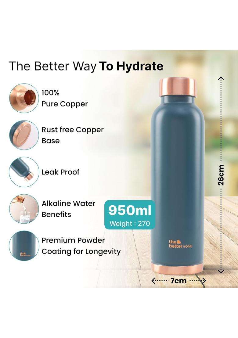 The Better Home Copper Water Bottle | 1 L | 1.1 Qt | BPA Free | Leak Proof - Indya