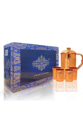 INDIAN ART VILLA Handmade Copper Jug with 4 Glass | 5-Piece Set