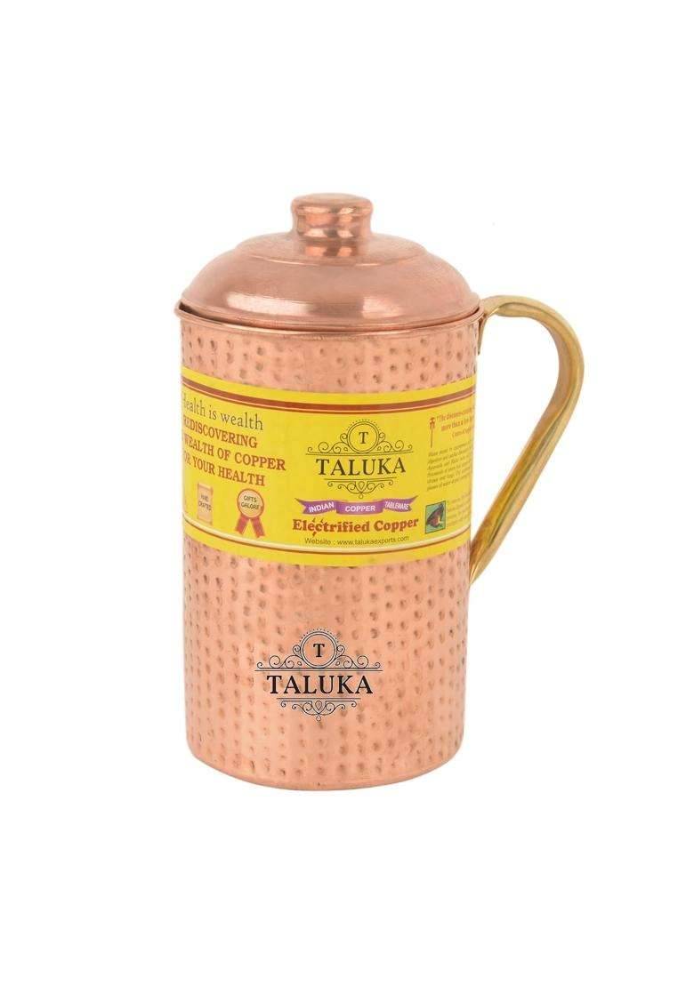 Taluka With T Logo Taluka Copper Hammered Water Bottle | 1700 ml | 57.5 fl oz | 5-Piece Set - Indya