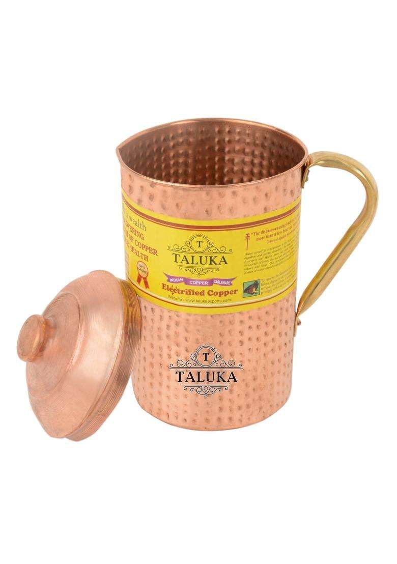 Taluka With T Logo Taluka Copper Hammered Water Bottle | 1700 ml | 57.5 fl oz | 5-Piece Set - Indya