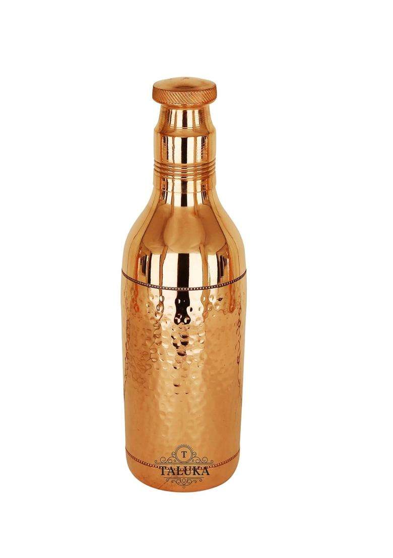 Taluka With T Logo Taluka Copper Hammered Water Bottle | 1700 ml | 57.5 fl oz | 5-Piece Set - Indya