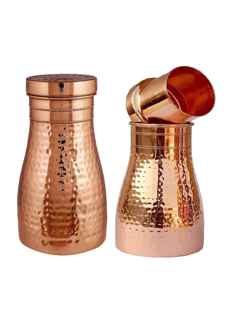 Adoko Pure Copper Bedside Water Bottle with Tumbler Lid | 1 L | 1.1 Qt - Indya