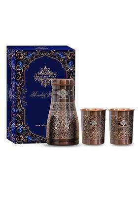 INDIAN ART VILLA Copper Bedroom Bottle and Glass Set | 1000 ml | 33.8 fl oz