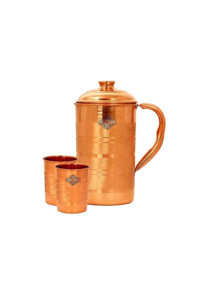 INDIAN ART VILLA Handmade Copper Jug with 2 Glass | 3-Piece Set - Indya