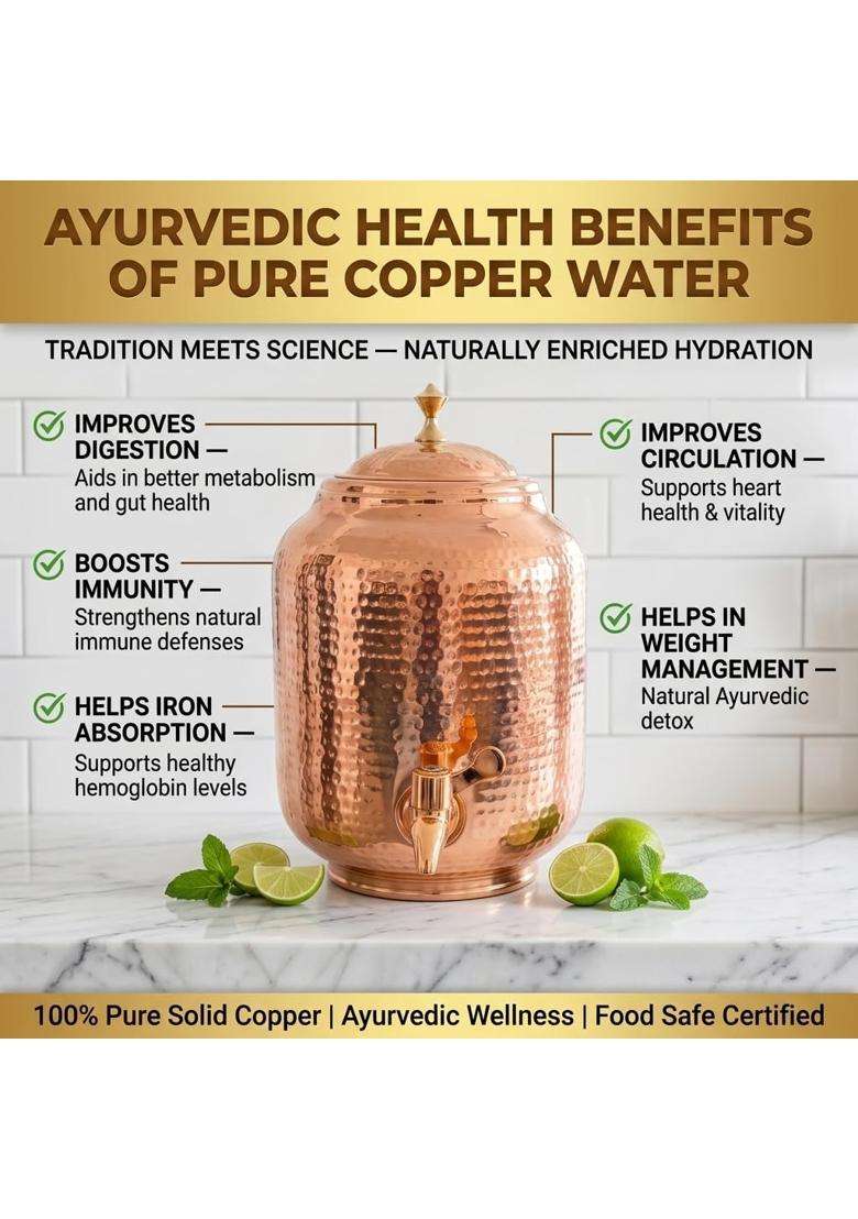 Copper-Master Hammered Water Dispenser | 5 L | 5.3 Qt - Indya