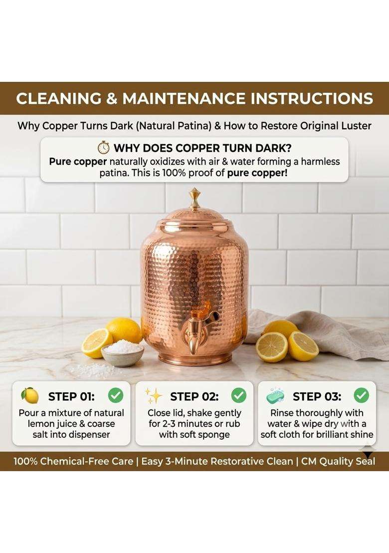 Copper-Master Hammered Water Dispenser | 5 L | 5.3 Qt - Indya