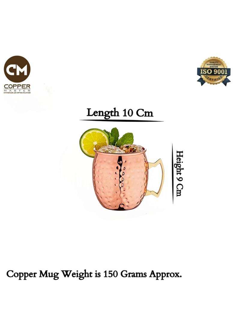 Copper-Master Pure Copper Hammered Mug Drinkware and Serveware with Many Ayurvedic Health | 400 ml | 13.5 fl oz - Indya