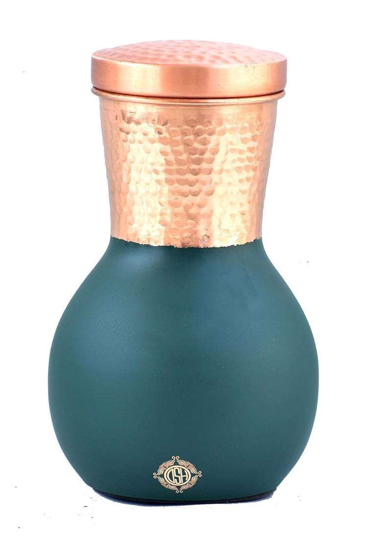 DSH CRAFTING YOUR CURIOSITY Bedroom Copper Bottle Jug with Inbuilt Glass Copper Pitcher Storage Water Home | 250 ml | 8.5 fl oz - Indya