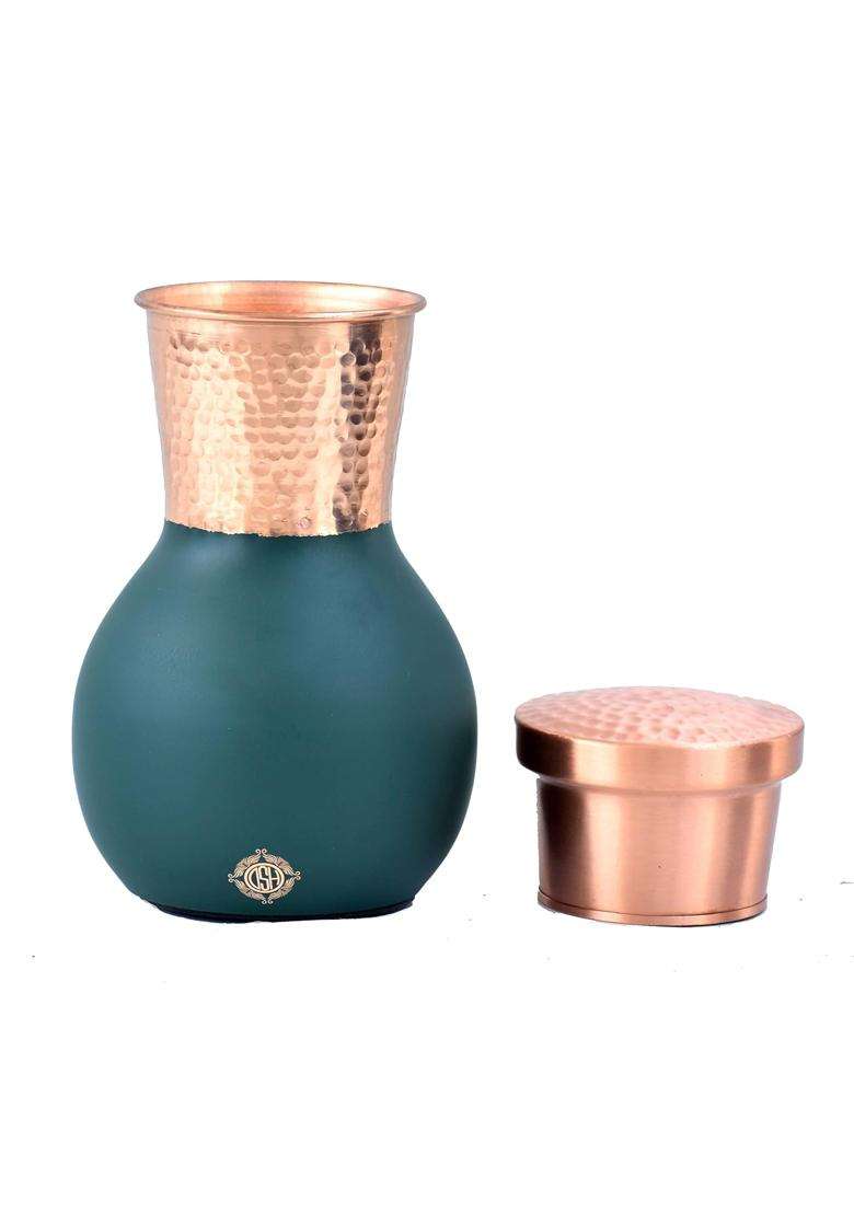 DSH CRAFTING YOUR CURIOSITY Bedroom Copper Bottle Jug with Inbuilt Glass Copper Pitcher Storage Water Home | 250 ml | 8.5 fl oz - Indya