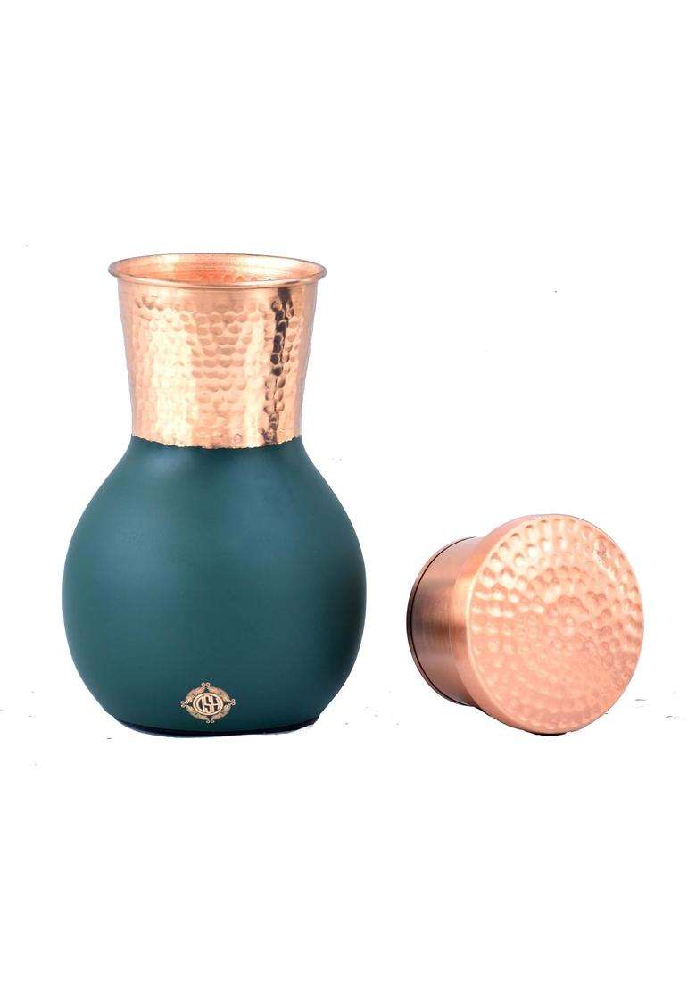 DSH CRAFTING YOUR CURIOSITY Bedroom Copper Bottle Jug with Inbuilt Glass Copper Pitcher Storage Water Home | 250 ml | 8.5 fl oz - Indya