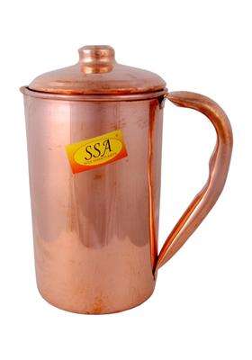 SHIV SHAKTI ARTS Plane Shinee Design Pure Copper Jug Pitcher | 1 L | 1.1 Qt
