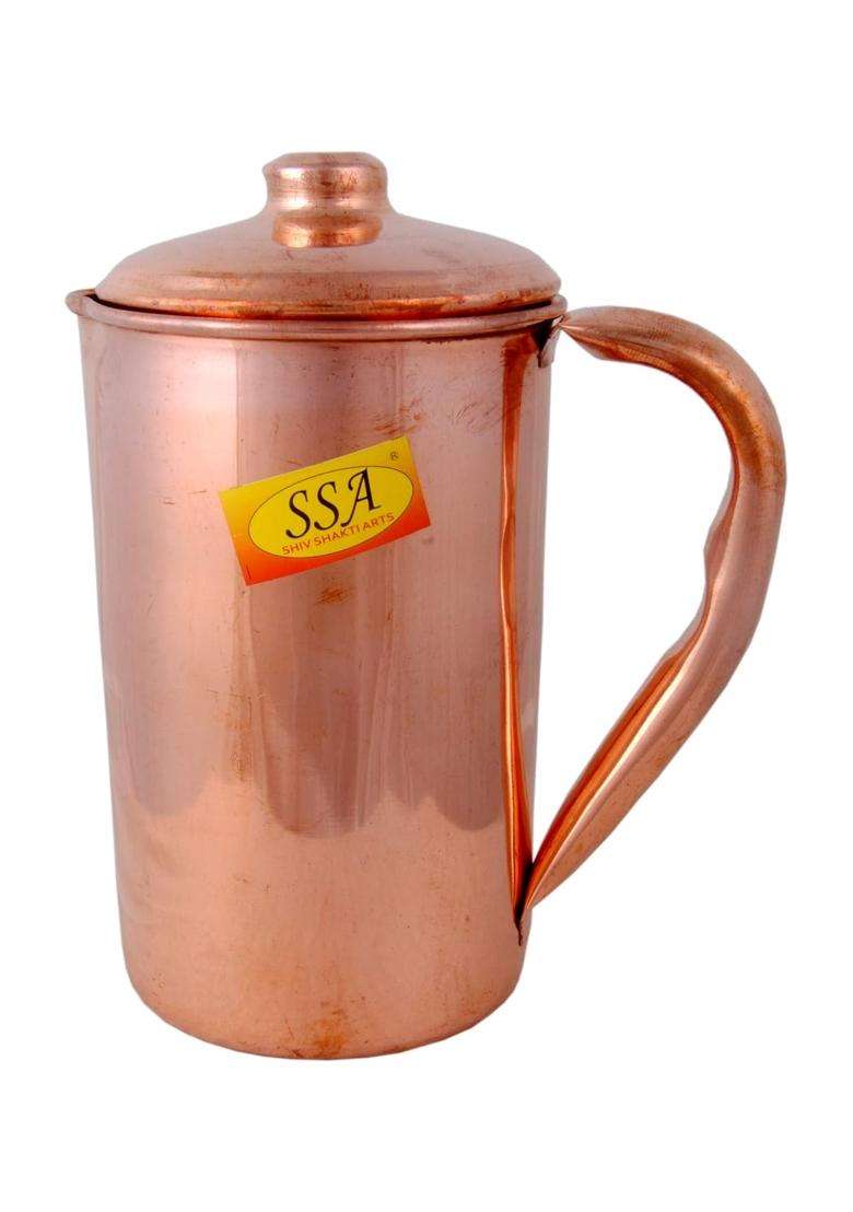 SHIV SHAKTI ARTS Plane Shinee Design Pure Copper Jug Pitcher | 1 L | 1.1 Qt - Indya