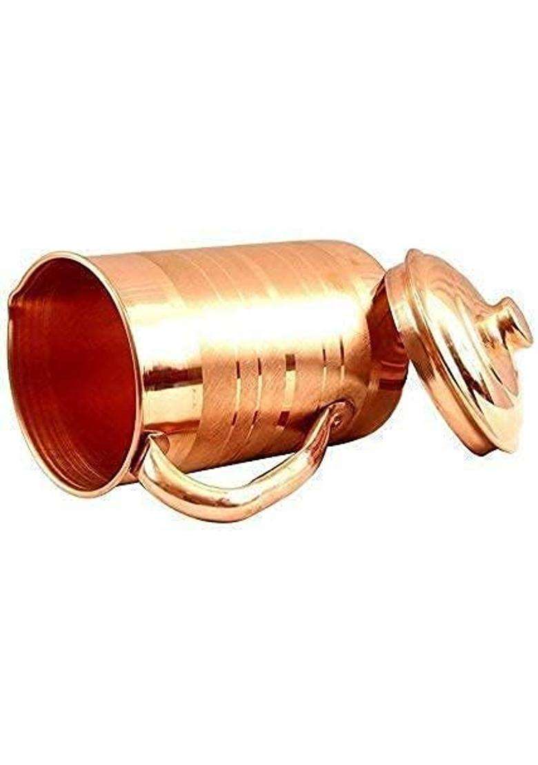 KITCHENZO Pure Copper Water Jug Smooth Finish Pitcher for Home Kitchen and Water Serving | 2 L | 2.1 Qt - Indya