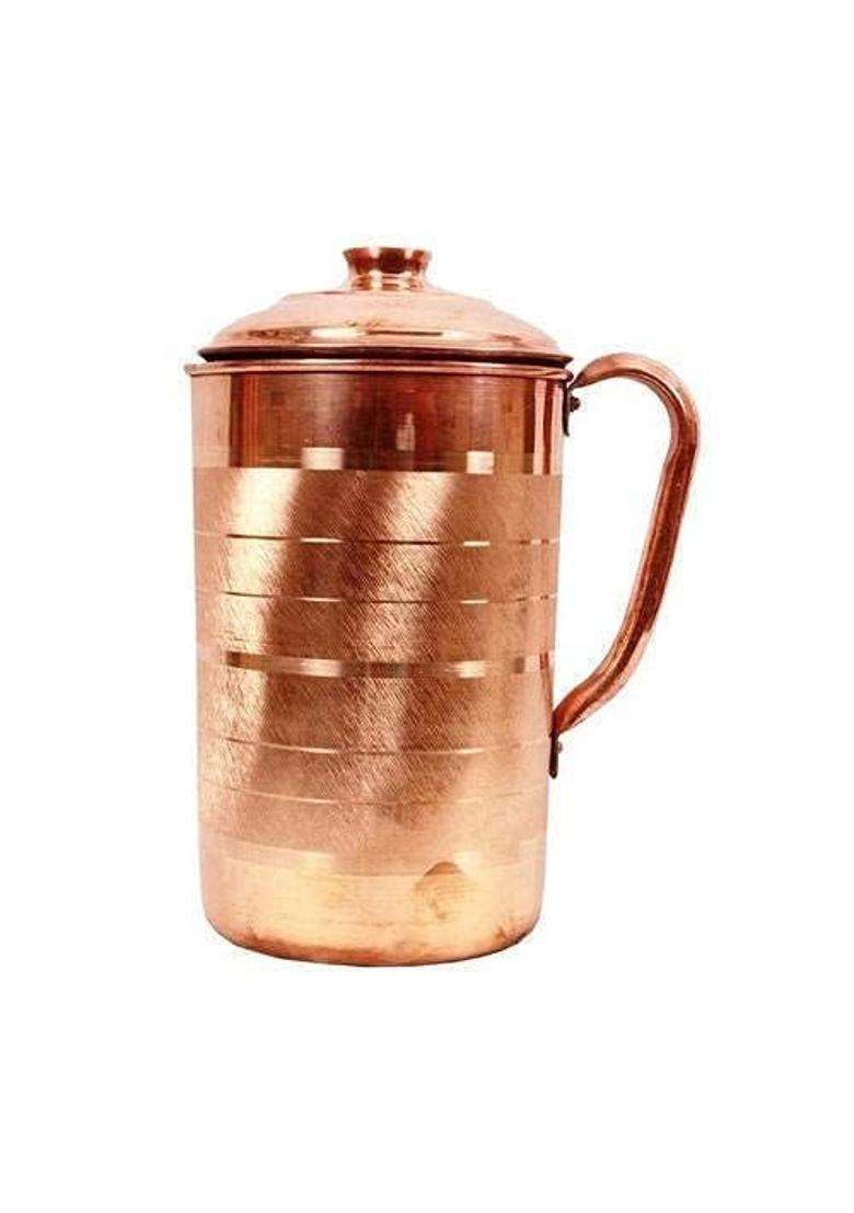 KITCHENZO Pure Copper Water Jug Smooth Finish Pitcher for Home Kitchen and Water Serving | 2 L | 2.1 Qt - Indya