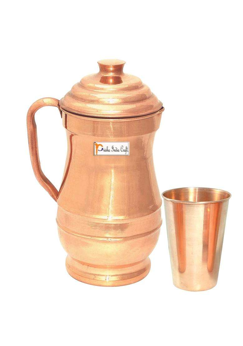 Prisha India Craft Copper Jug with Glass | 1800 ml | 60.9 fl oz - Indya