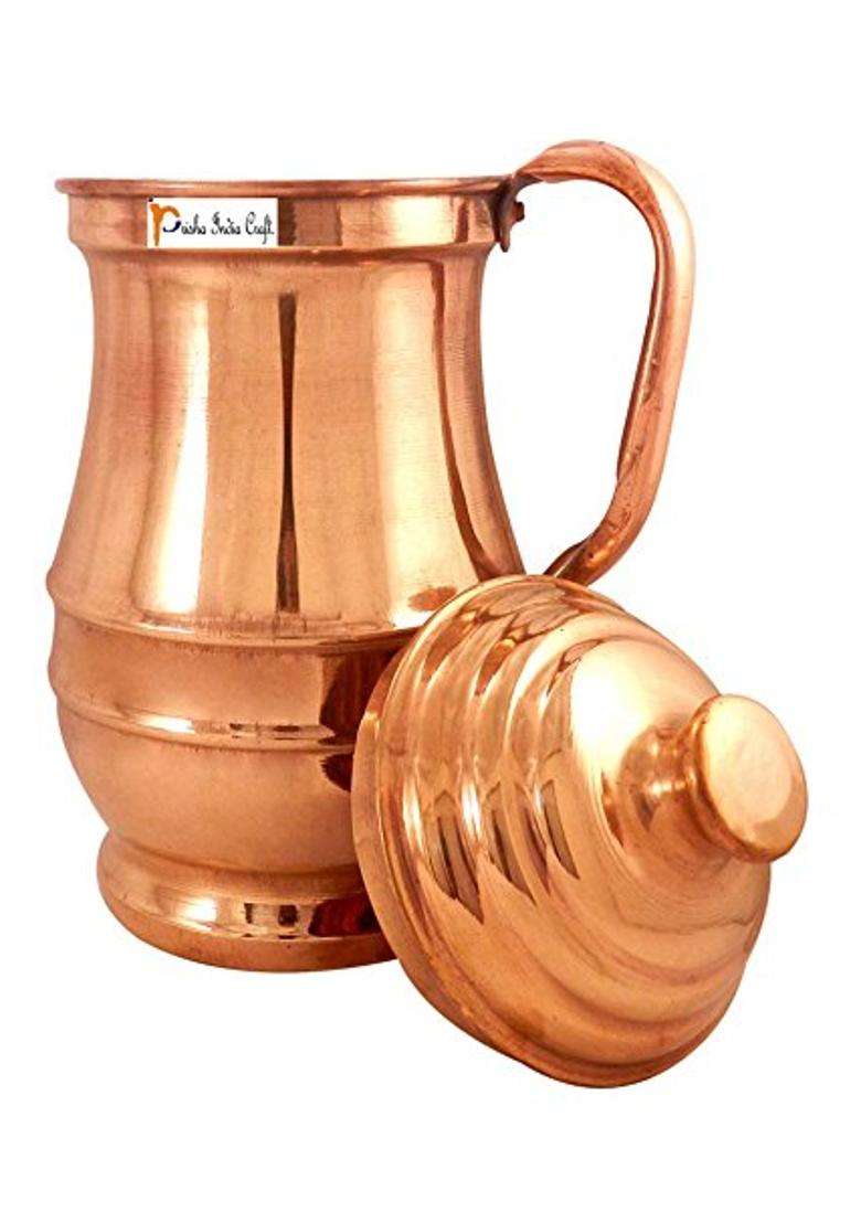 Prisha India Craft Copper Jug with Glass | 1800 ml | 60.9 fl oz - Indya