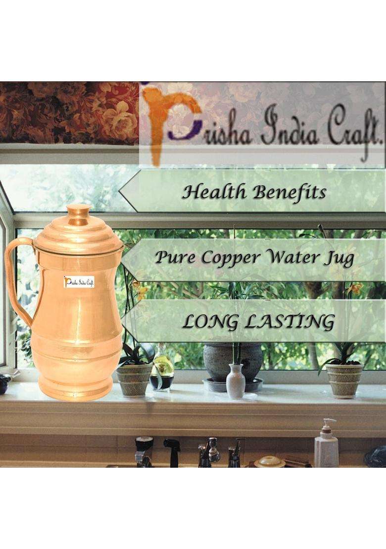 Prisha India Craft Copper Jug with Glass | 1800 ml | 60.9 fl oz - Indya