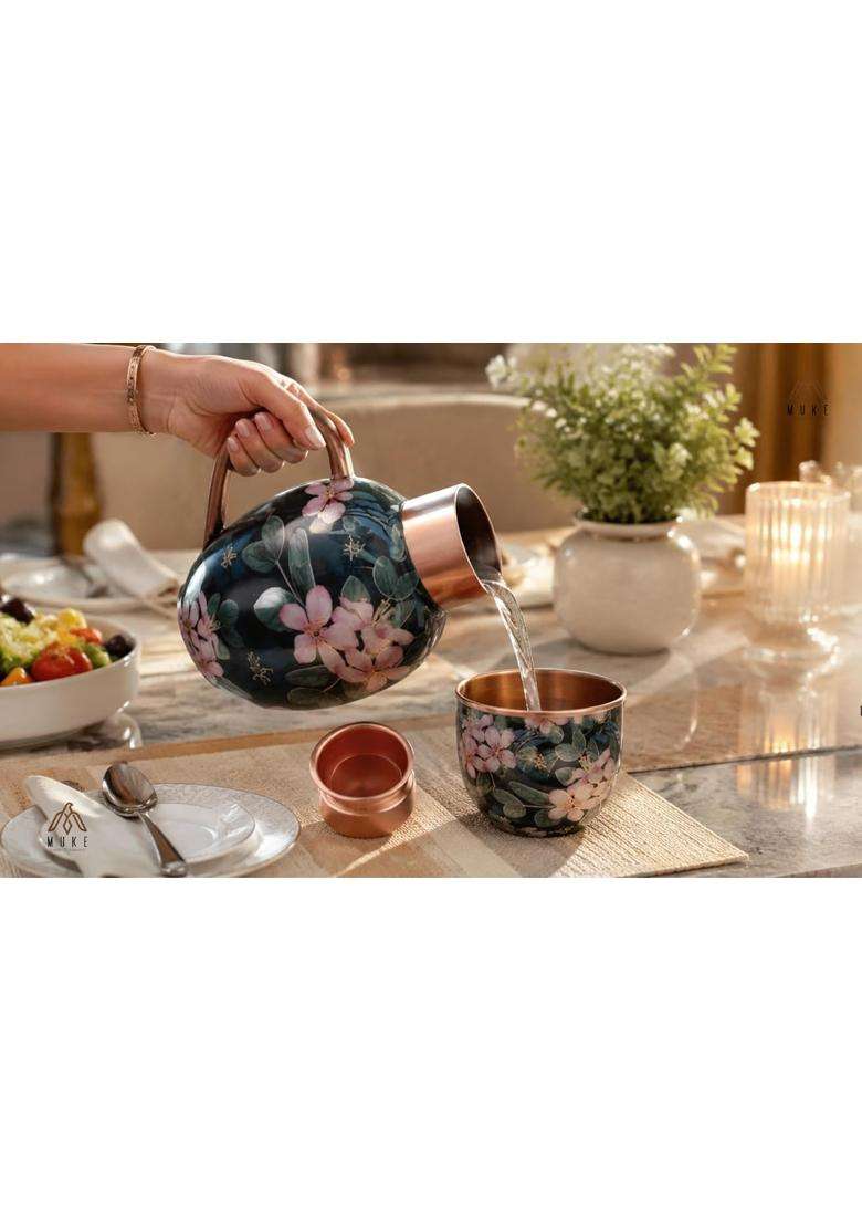 MUKE Floral Galore Royal Surai Design Copper Jug Pitcher | 1.5 L | 1.6 Qt - Indya