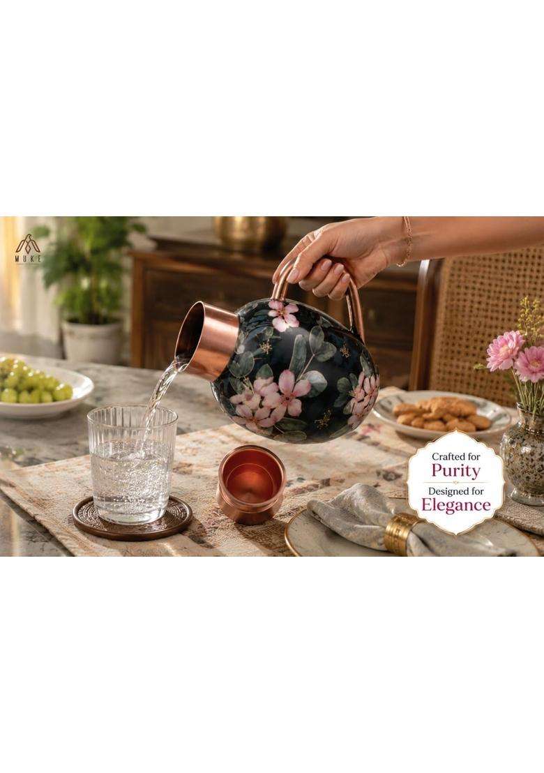 MUKE Floral Galore Royal Surai Design Copper Jug Pitcher | 1.5 L | 1.6 Qt - Indya