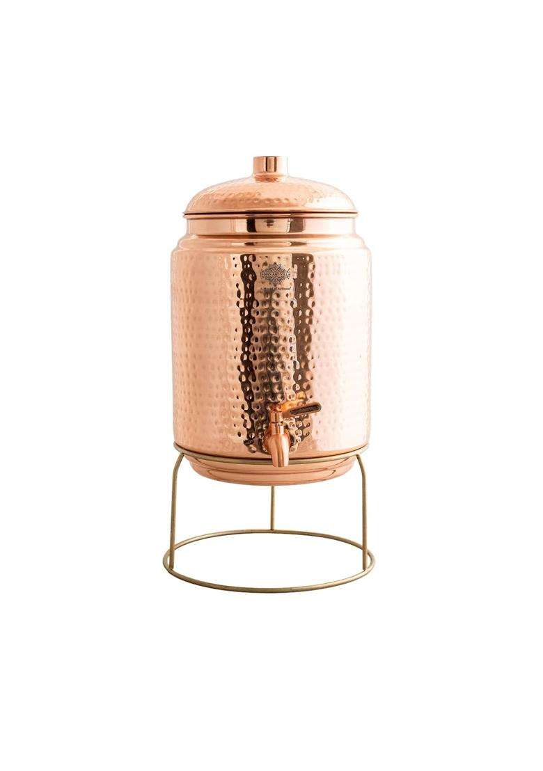 INDIAN ART VILLA Pure Copper Hammered Water Pot | 1.8 L | 1.9 Qt - Indya