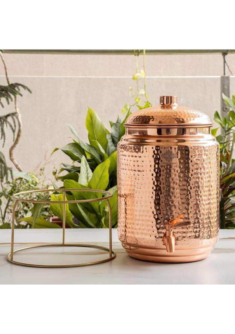 INDIAN ART VILLA Pure Copper Hammered Water Pot | 1.8 L | 1.9 Qt - Indya
