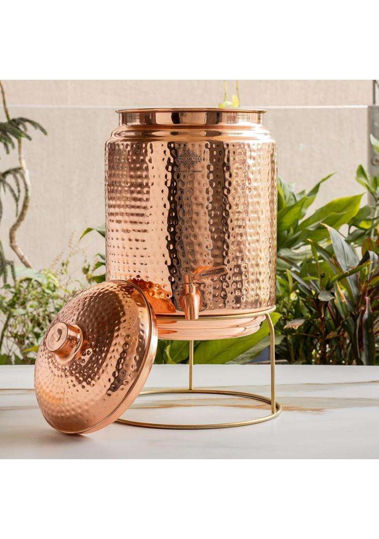 INDIAN ART VILLA Pure Copper Hammered Water Pot | 1.8 L | 1.9 Qt - Indya