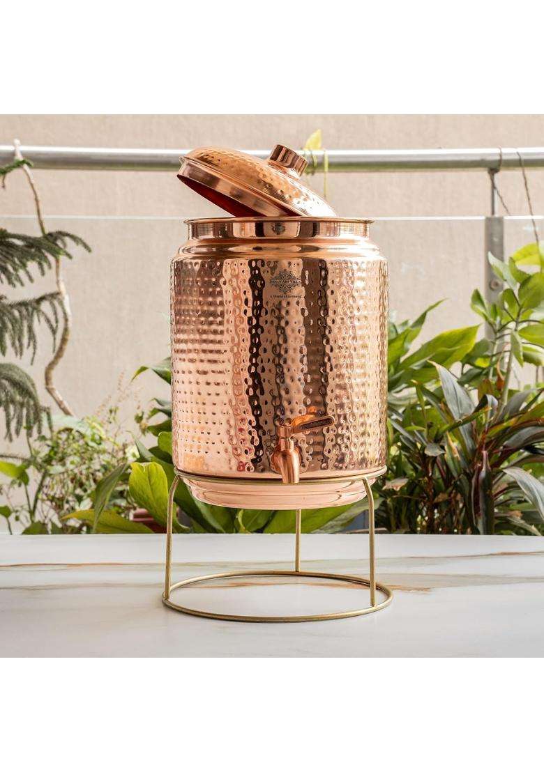 INDIAN ART VILLA Pure Copper Hammered Water Pot | 1.8 L | 1.9 Qt - Indya