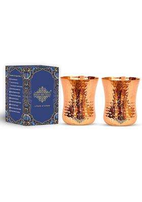 INDIAN ART VILLA Curved Copper Glass Tumbler Cup | 300 ml | 10.1 fl oz | 2-Piece Set | Hammered Finish