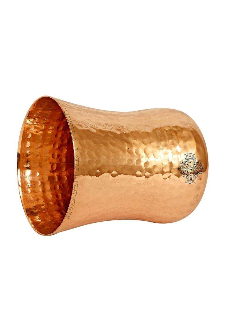 INDIAN ART VILLA Curved Copper Glass Tumbler Cup | 300 ml | 10.1 fl oz | 2-Piece Set | Hammered Finish - Indya