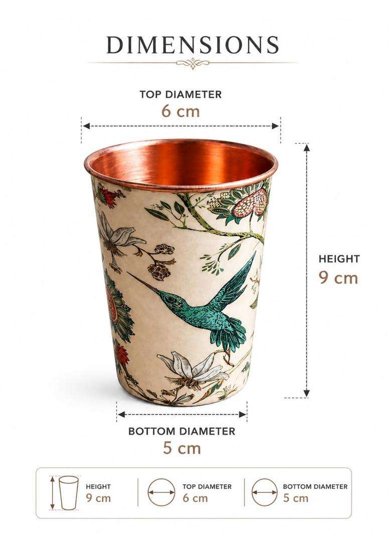 i2collections Copper Water Glass Capacity with Bird and Floral Design | 300 ml | 10.1 fl oz - Indya