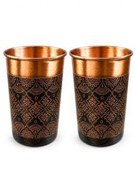 i2collections Pure Copper Water Glass with Handcrafted Etched Design | 300 ml | 10.1 fl oz | 2-Piece Set