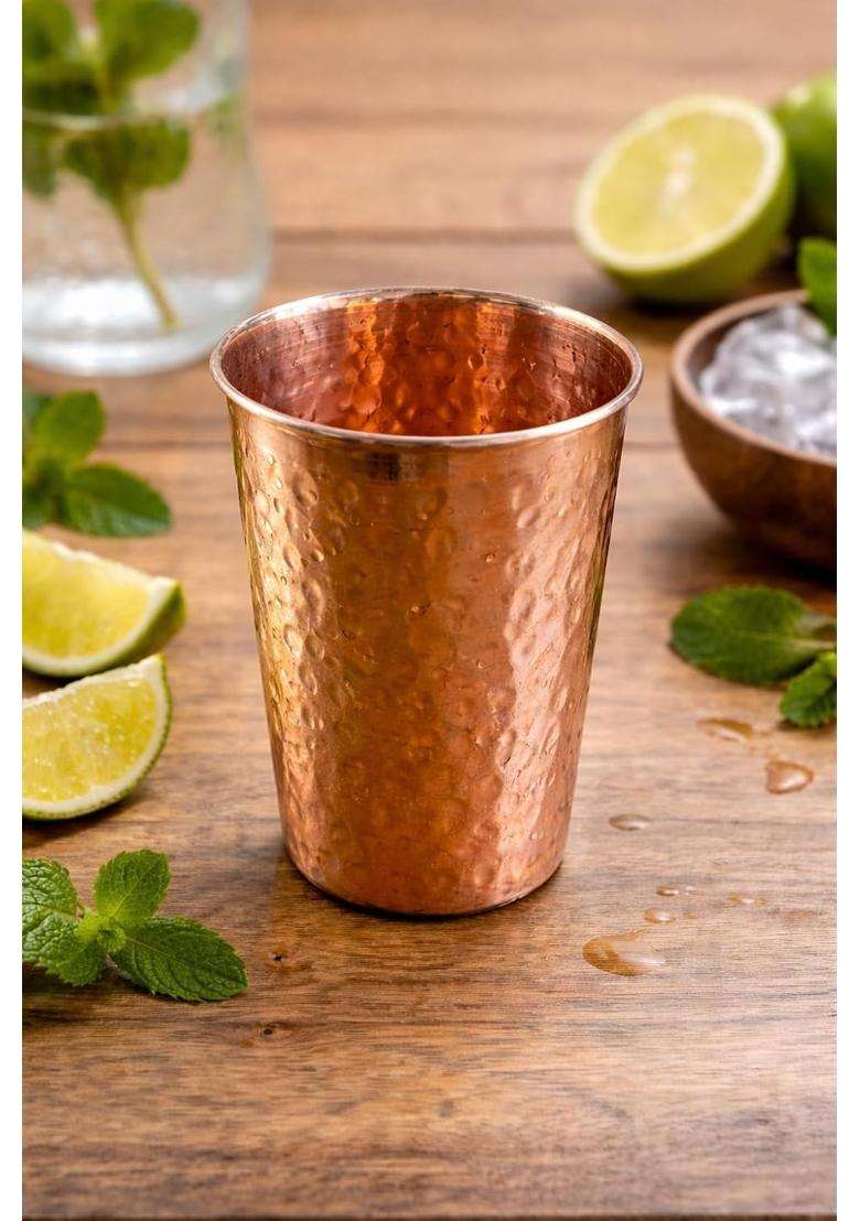 i2collections Pure Copper Water Glass Hammered Copper Tumbler for Ayurvedic Drinking Water | 300 ml | 10.1 fl oz | Handcrafted - Indya