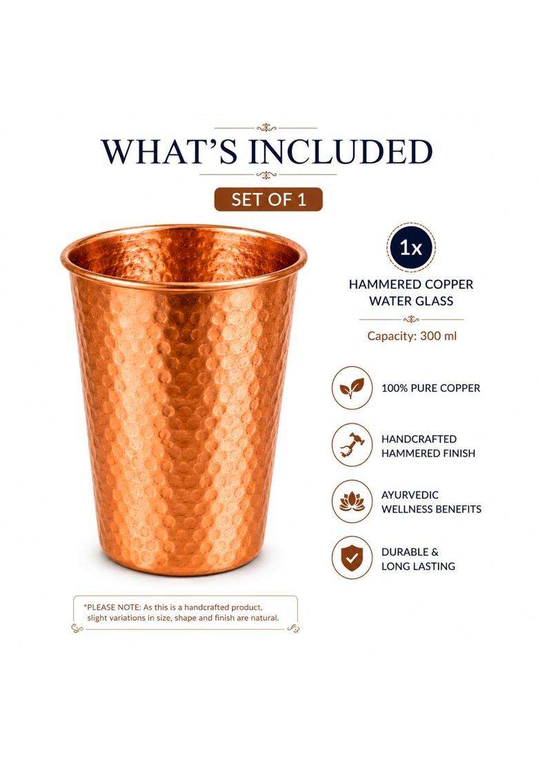 i2collections Pure Copper Water Glass Hammered Copper Tumbler for Ayurvedic Drinking Water | 300 ml | 10.1 fl oz | Handcrafted - Indya