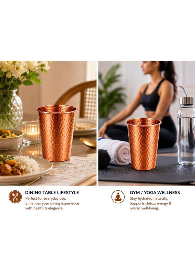 i2collections Pure Copper Water Glass Hammered Copper Tumbler for Ayurvedic Drinking Water | 300 ml | 10.1 fl oz | Handcrafted - Indya