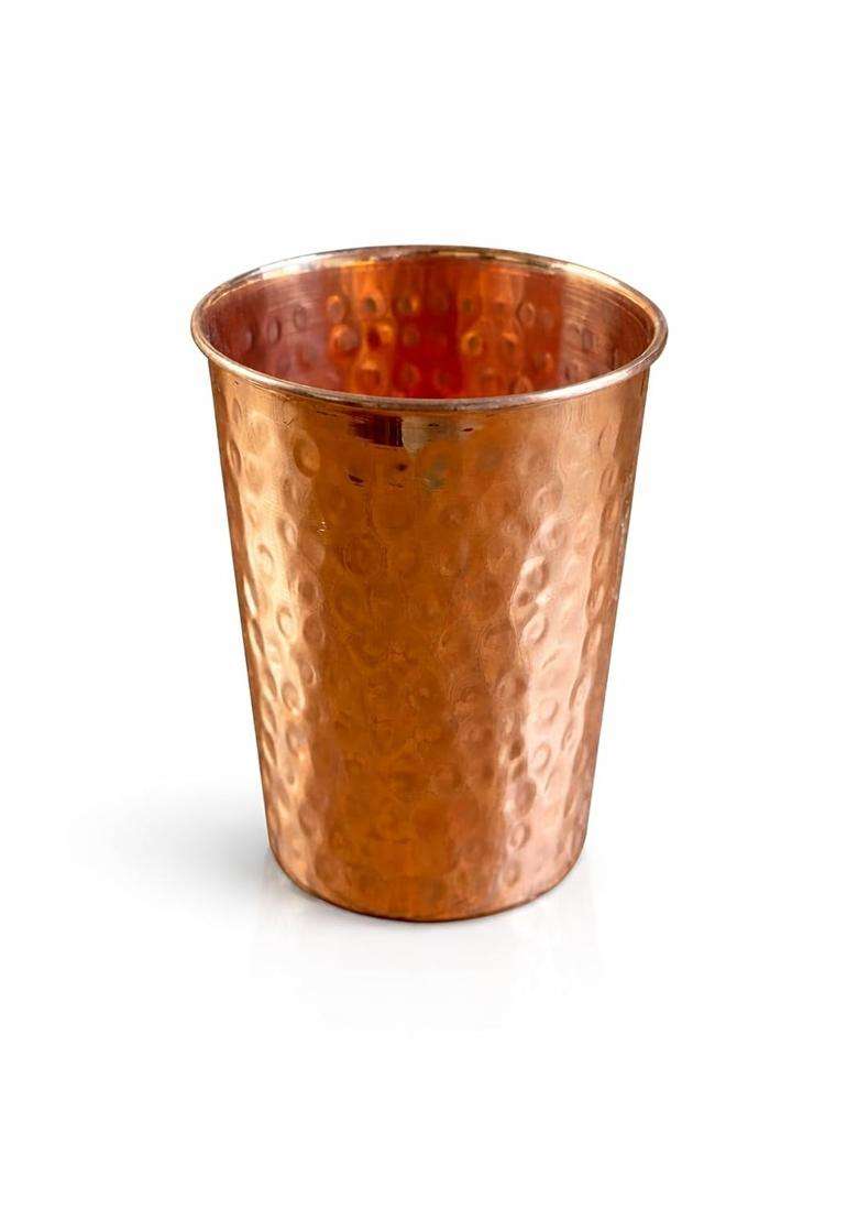 i2collections Mini Copper Glass Handcrafted Hammered Pure Copper Tumbler for Drinking Water | 200 ml | 6.8 fl oz - Indya