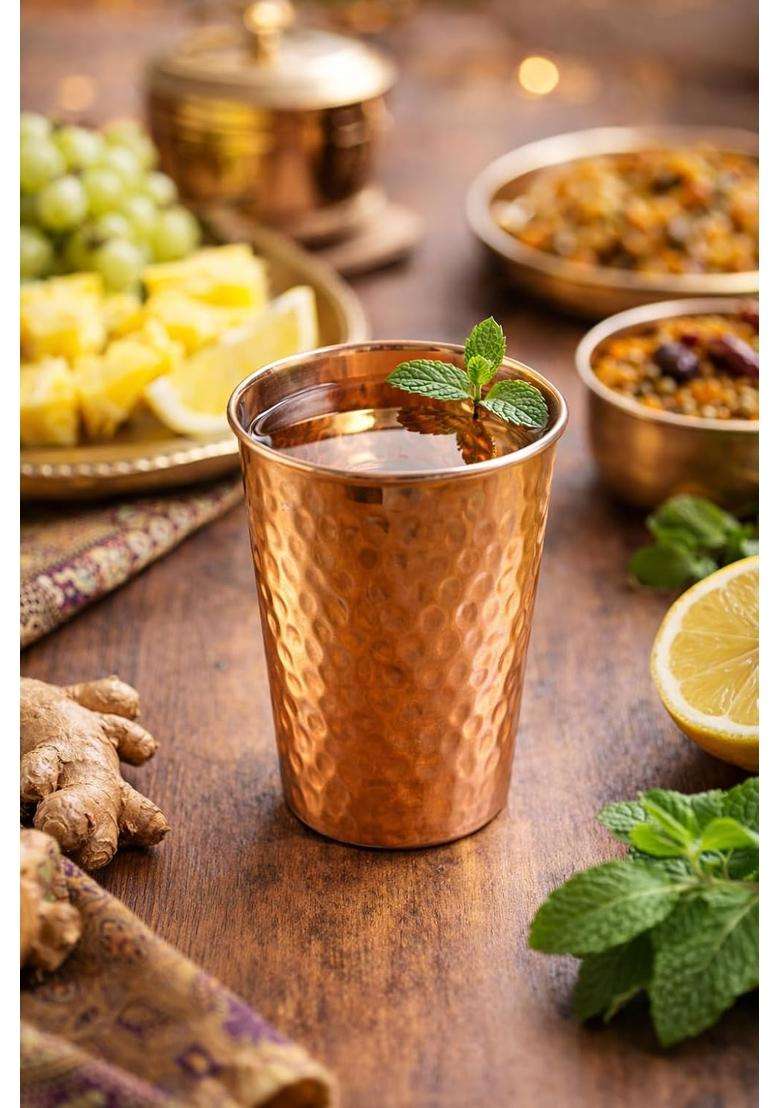 i2collections Mini Copper Glass Handcrafted Hammered Pure Copper Tumbler for Drinking Water | 200 ml | 6.8 fl oz - Indya
