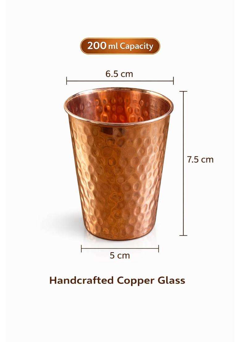 i2collections Mini Copper Glass Handcrafted Hammered Pure Copper Tumbler for Drinking Water | 200 ml | 6.8 fl oz - Indya