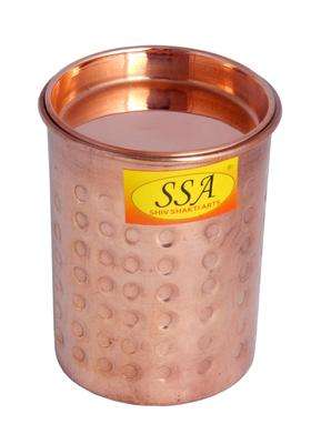 SHIV SHAKTI ARTS Pure Copper Glass Tumbler Cup | 300 ml | 10.1 fl oz | Hammered Finish | With Lid