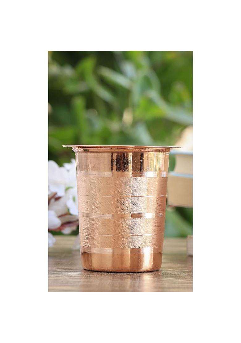 INDIAN ART VILLA Copper Glass Tumbler Cup with Lid | 300 ml | 10.1 fl oz - Indya