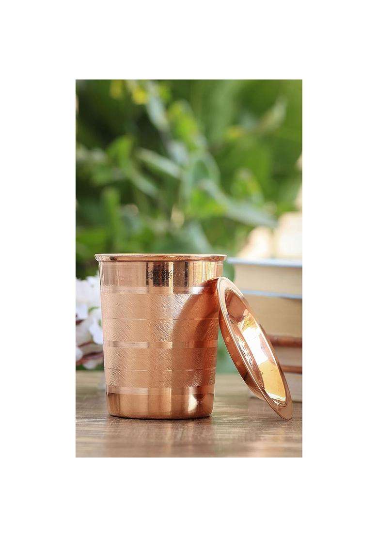 INDIAN ART VILLA Copper Glass Tumbler Cup with Lid | 300 ml | 10.1 fl oz - Indya