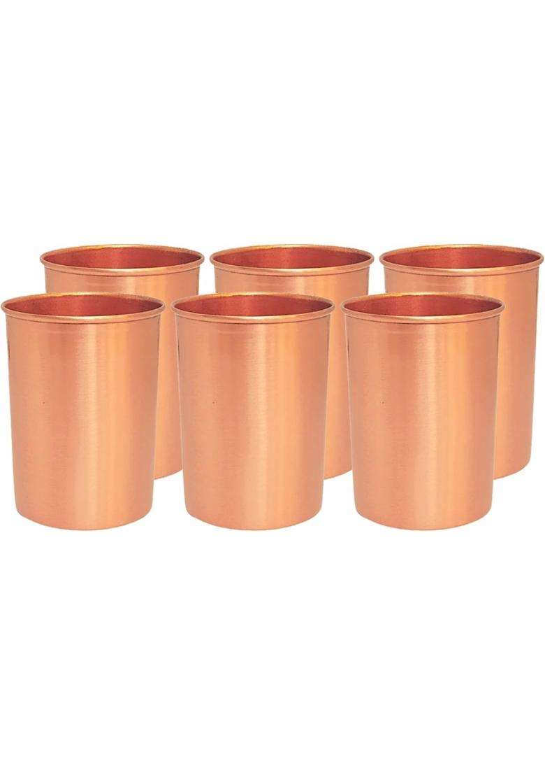The Indian Aura Copper Glass for Water | 350 ml | 11.8 fl oz | 6-Piece Set - Indya